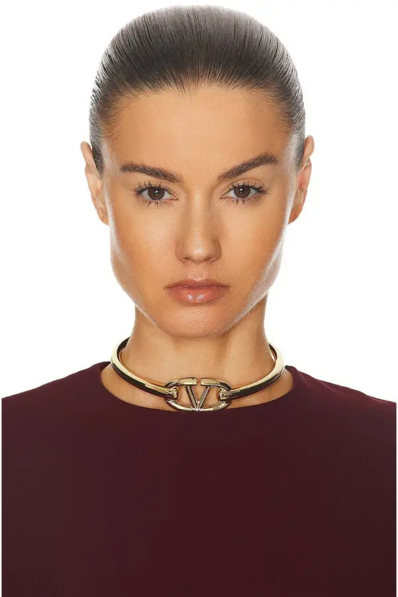 Valentino Garavani 
V Logo Moon Choker Necklace In Metallic Gold