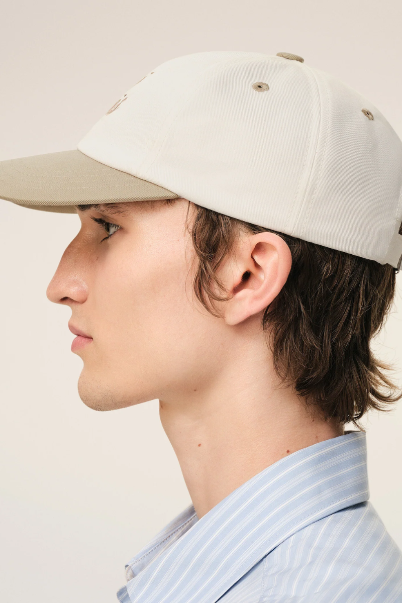 Ami Paris Cotton Bicolor Cap-Taupe Beige