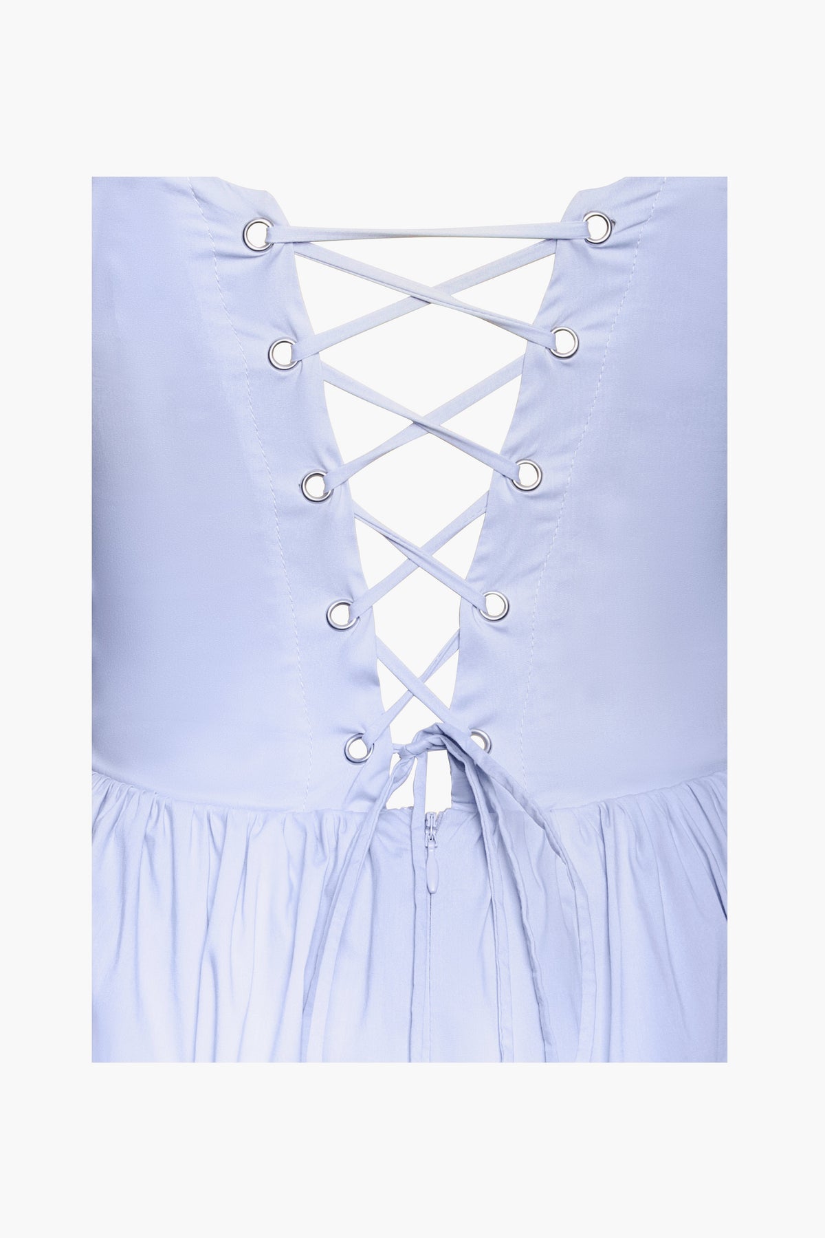 Reina Blue Cotton Poplin Drop Waist Corset Midi Dress