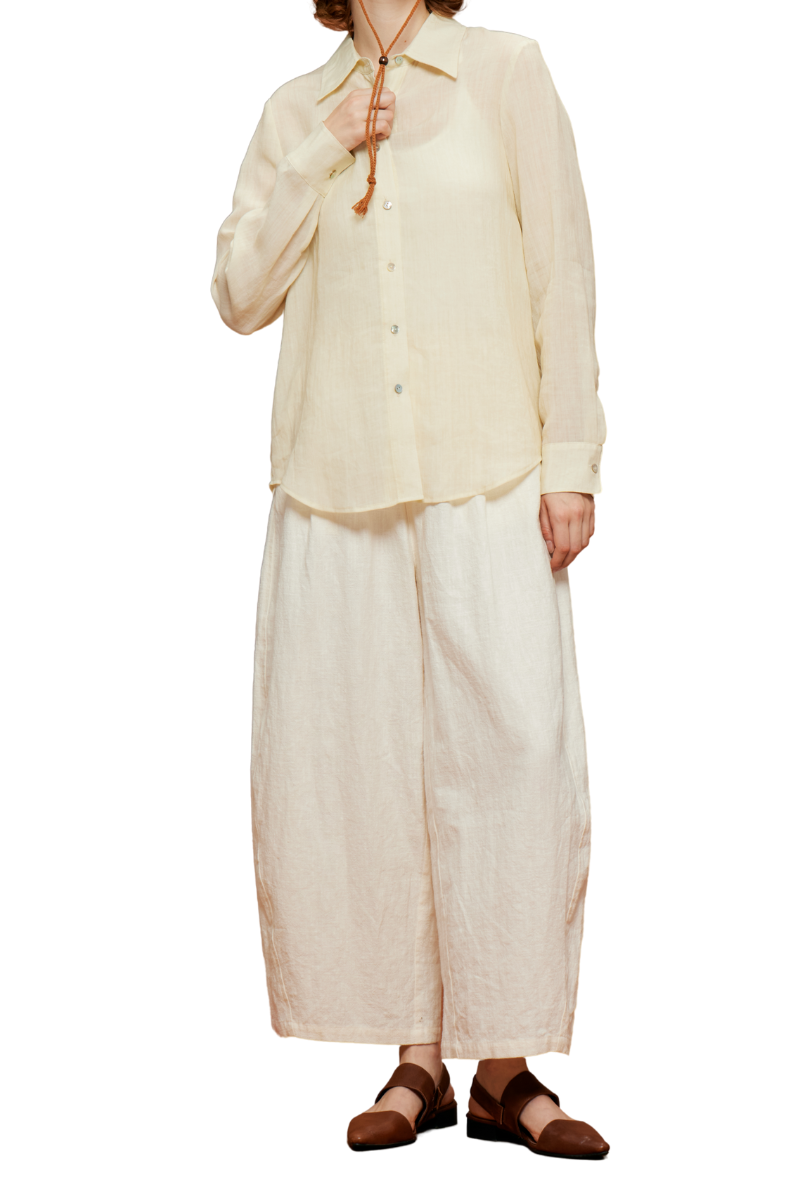 Max Simple Casual Ramie Tencel Shirt Pale Yellow