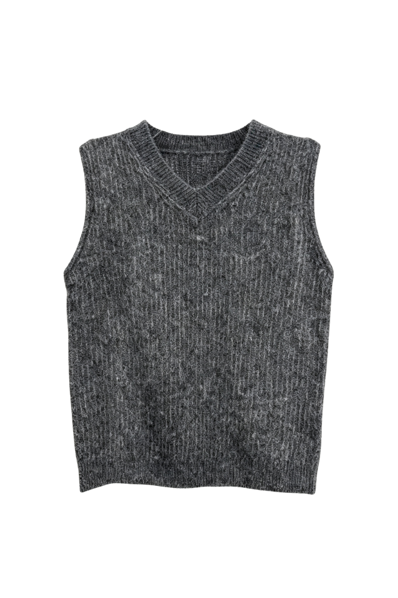 Max Simple Ribbed V-Neck Vest Slate Grey MSYY265065S