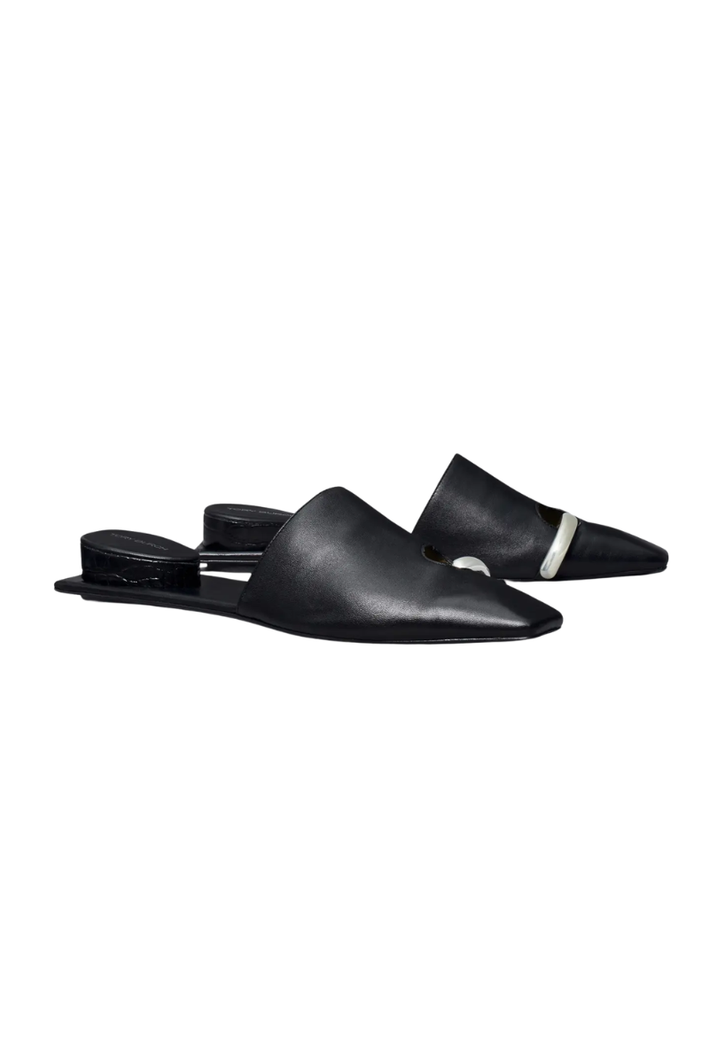 Tory Burch Pierced Mule Slippers Perfect Black/Silver 148648043