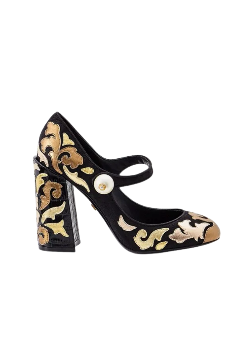 Dolce & Gabbana Barock Perle Mary Jane Pumps Vally Gold Schwarz