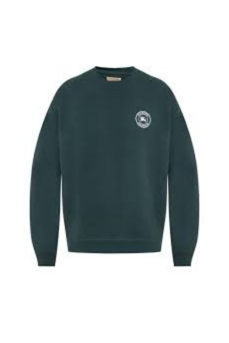 Burberry Green Logo Embroidered Cotton Sweatshirt - Classic Crewneck Pullover