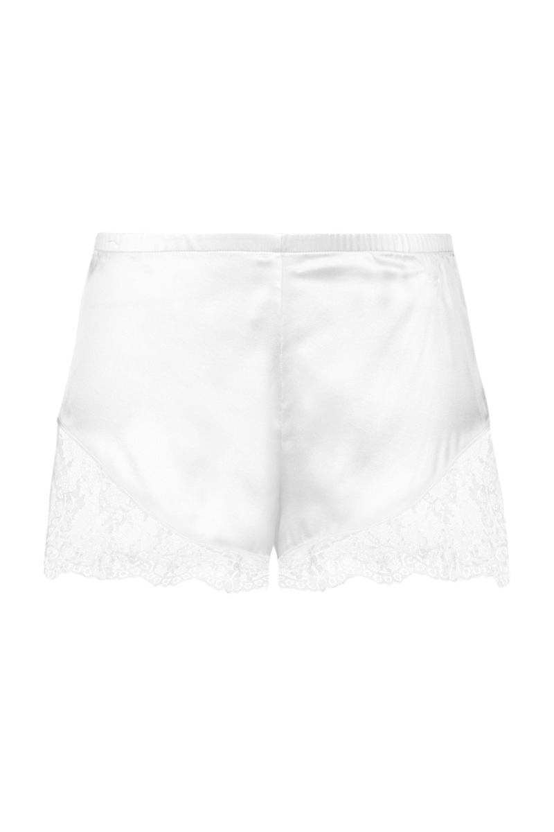 La Perla Off-White Silk Pajama Shorts With Leavers Lace Trim