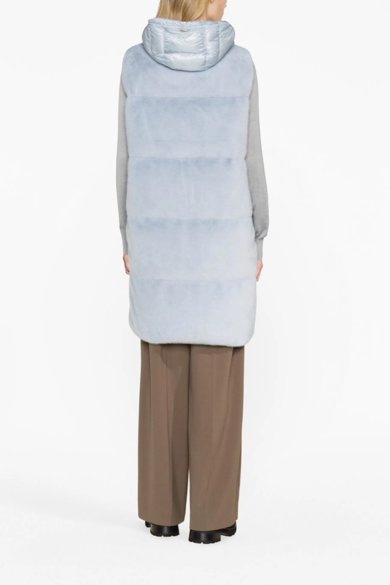 Herno Woman's Zip-Up Faux Fur Hooded Gilet Baby Blue