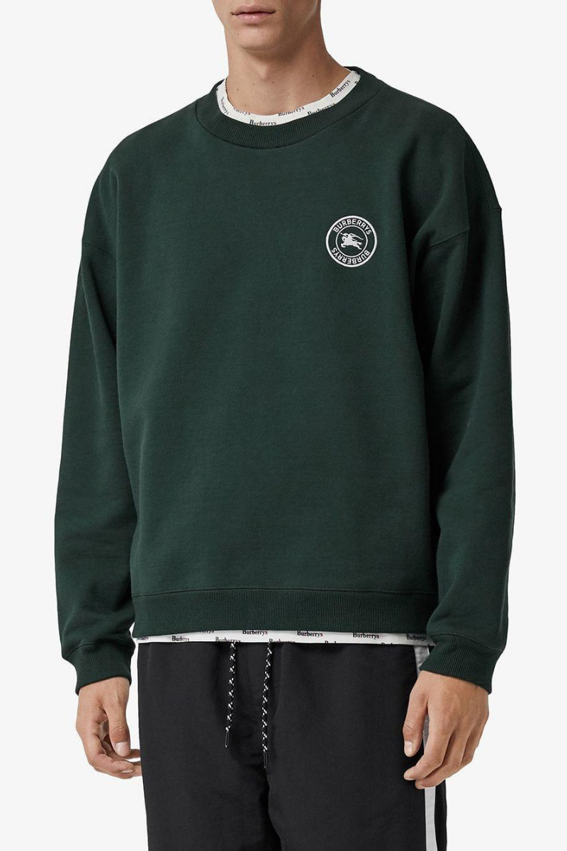 Burberry Green Logo Embroidered Cotton Sweatshirt - Classic Crewneck Pullover