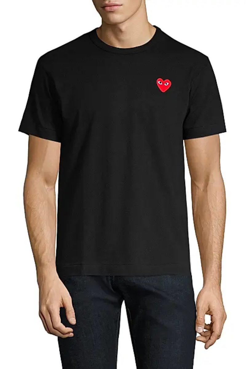 CDG Play Comme des Garçons T-Shirt in black with heart logo, made from 100% cotton.
