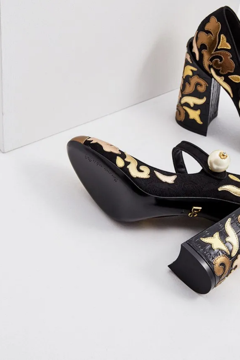 Dolce & Gabbana Barock Perle Mary Jane Pumps Vally Gold Schwarz