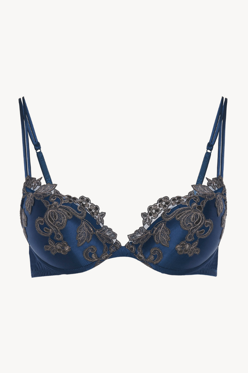 La Perla Blue silk Push-up Bra with frastaglio