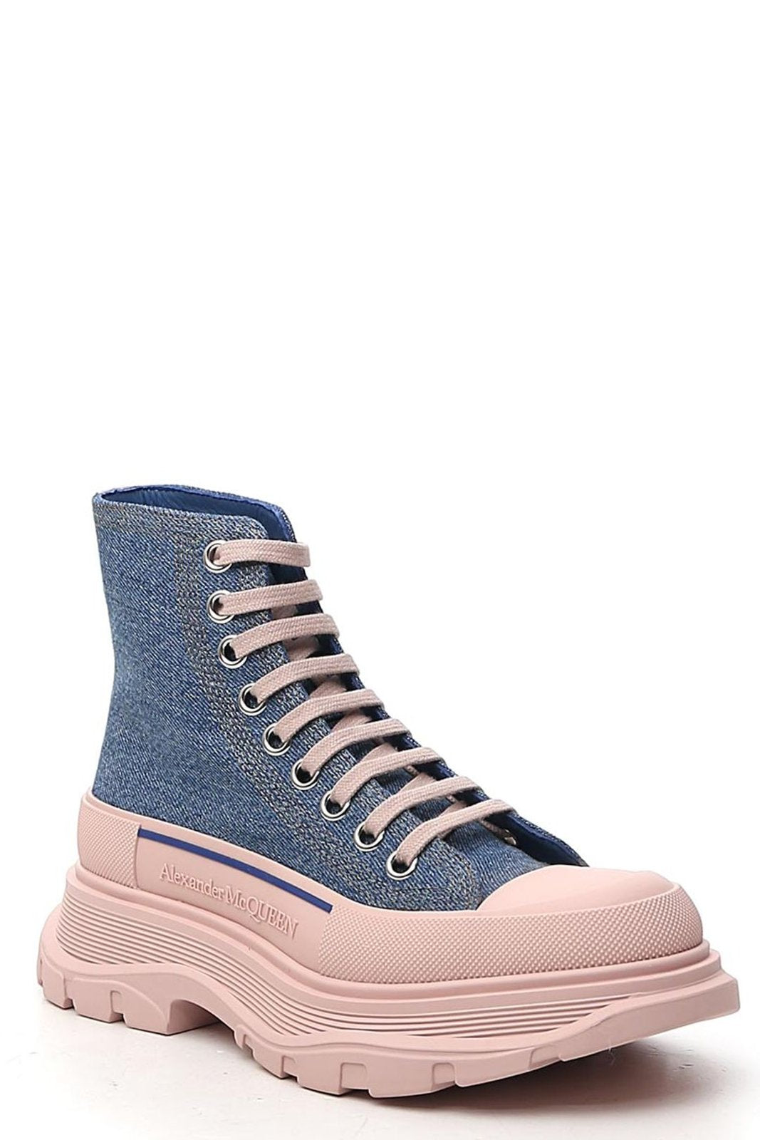 Alexander McQueen Tread Slick Lace-Up Sneaker Boots in Denim