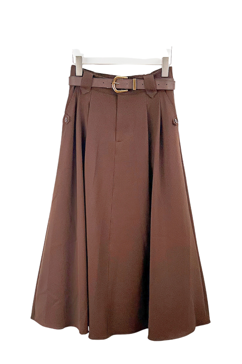 Max Simple Belted Midi Skirt Caramel