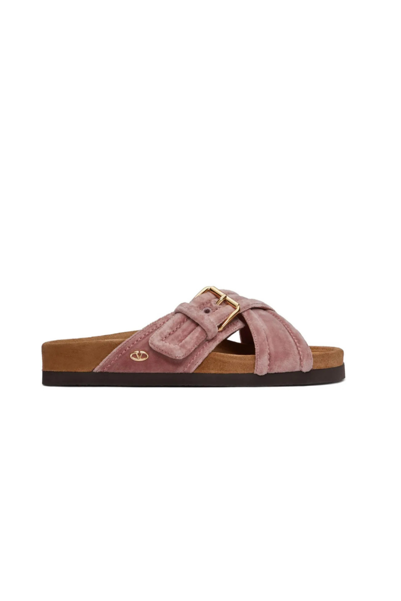 Valentino Garavani Fussfriend Velvet Slide Sandal 30mm In Pink