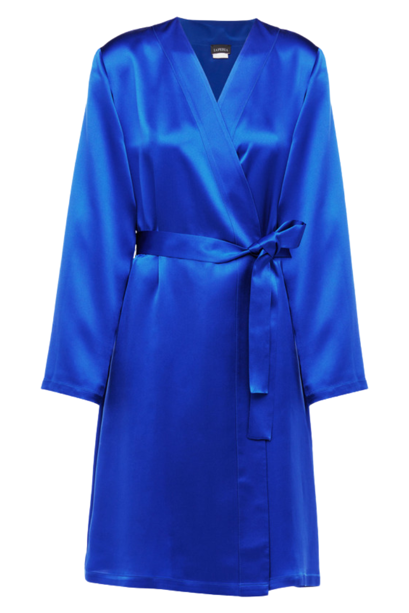 La Perla Silk Short Robe in Electric Blue