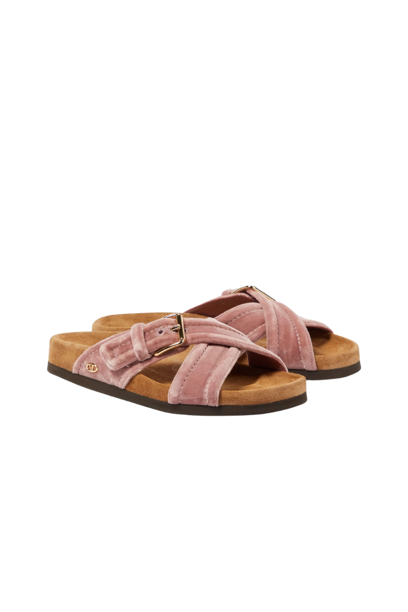 Valentino Garavani Fussfriend Velvet Slide Sandal 30mm In Pink