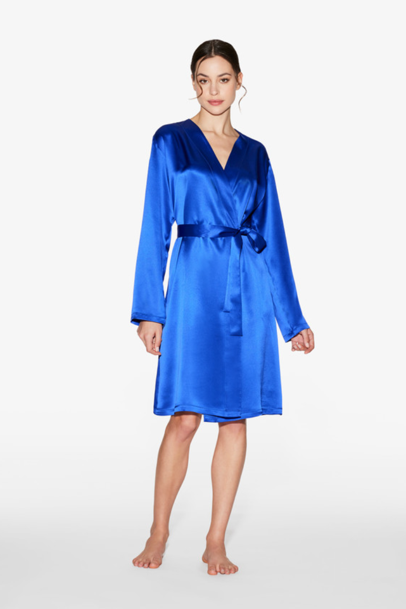La Perla Silk Short Robe in Electric Blue