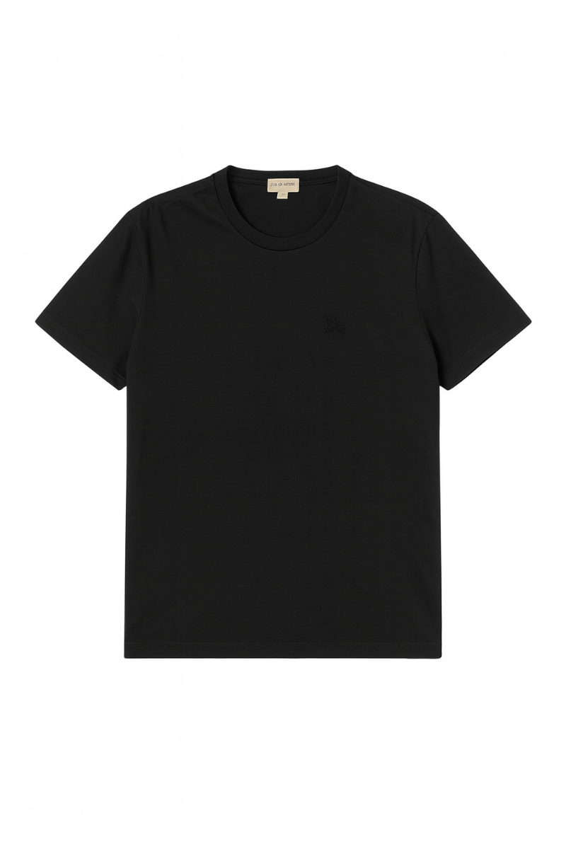 Burberry Men's Black Cotton Fitted T - Shirt with Logo Embroidery