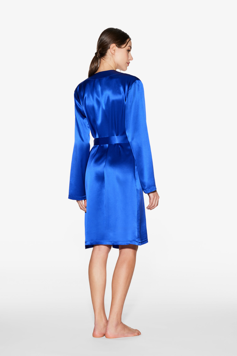 La Perla Silk Short Robe in Electric Blue