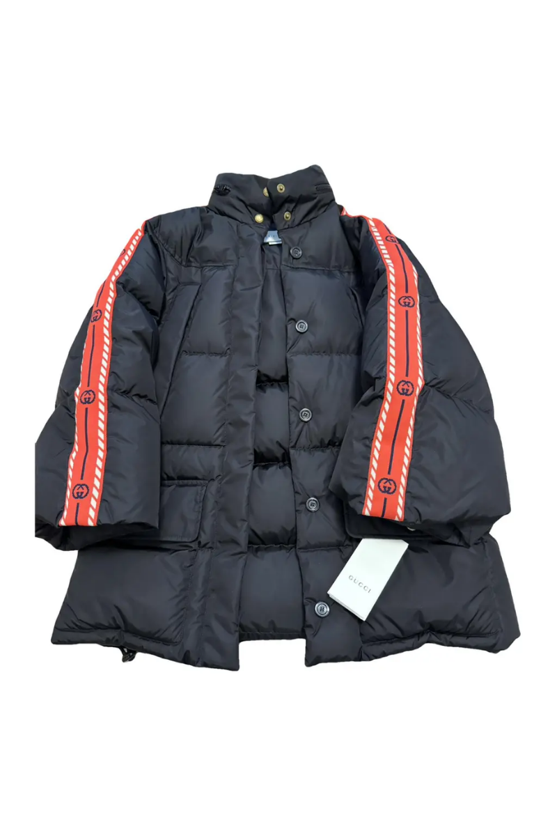 Gucci Black Down Stripe Cape Jacket
