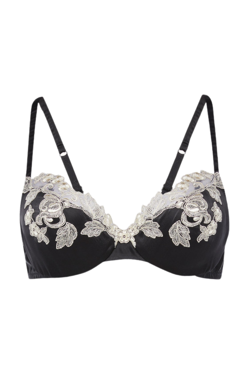 La Perla Silk Underwired Bra in Black with Ivory Frastaglio