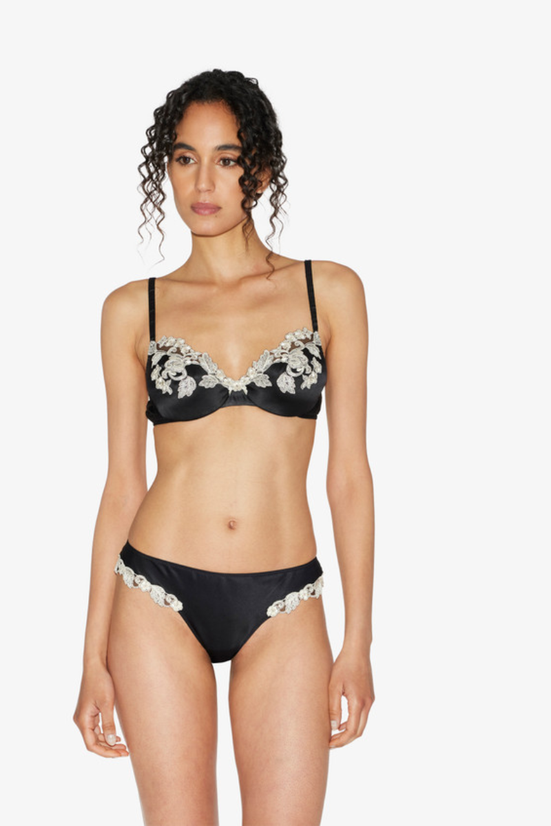 La Perla Silk Underwired Bra in Black with Ivory Frastaglio
