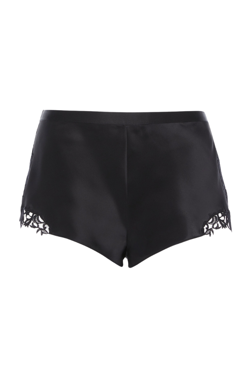 La Perla Black Silk Sleep Shorts With Macramé Frastaglio