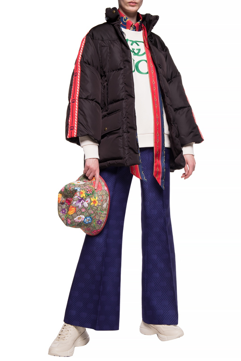 Gucci Black Down Stripe Cape Jacket