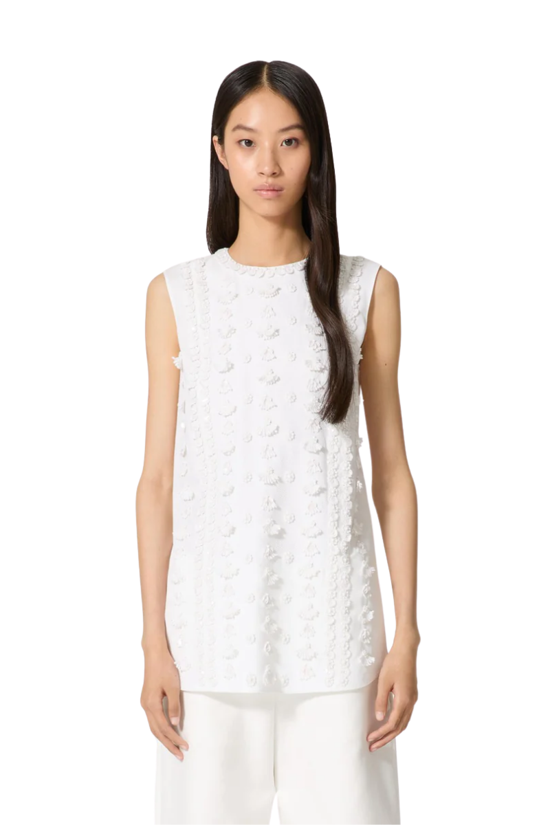 Valentino Top In Compact Popeline Ricamato