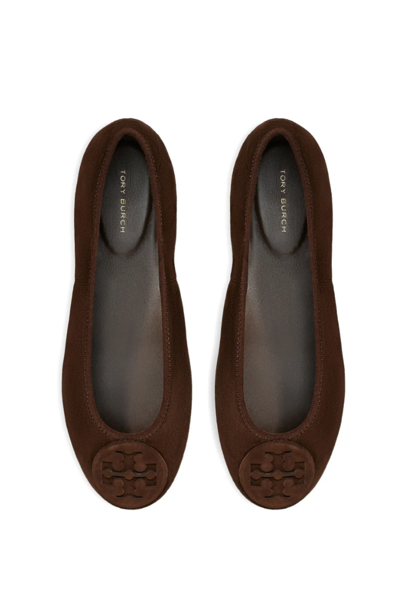 Tory Burch Minnie Travel Ballet Flats in Dark Cocoa Suede