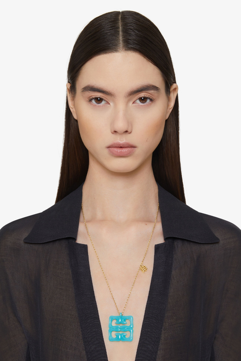 Givenchy 4G Liquid Golden Color Pendant Necklace_Aqua Green