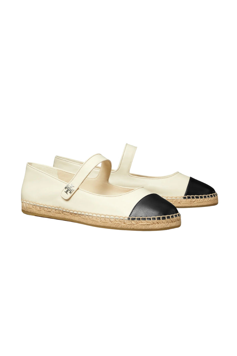 Tory Burch Cap-Toe Mary Jane Espadrille Light Cream / Perfect Black 17