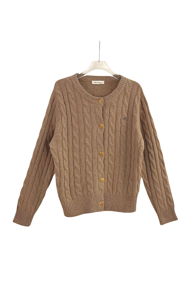 Max Simple Wool Cable-Knit Cardigan Brown