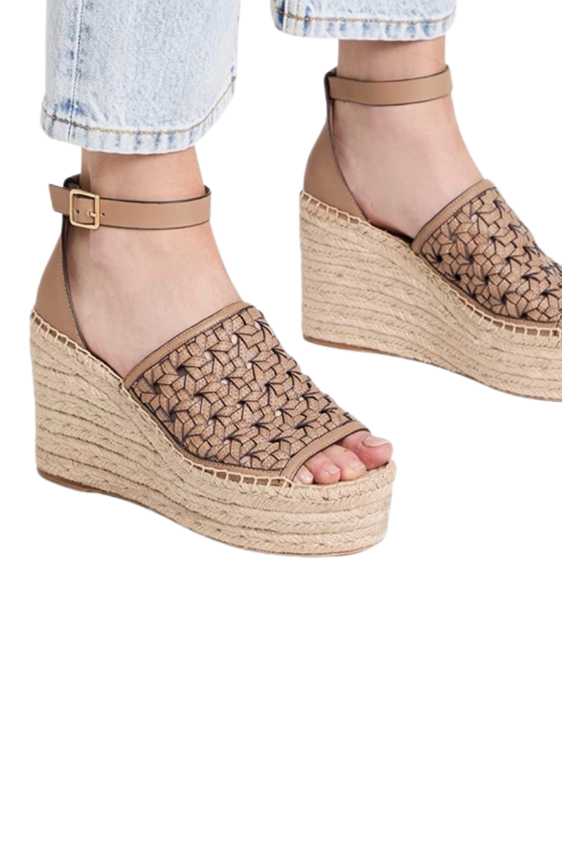 Tory Burch Basketweave Espadrille Wedge Almond Flour 90548238