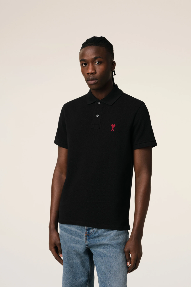 AMI de Coeur Black Cotton Polo Shirt