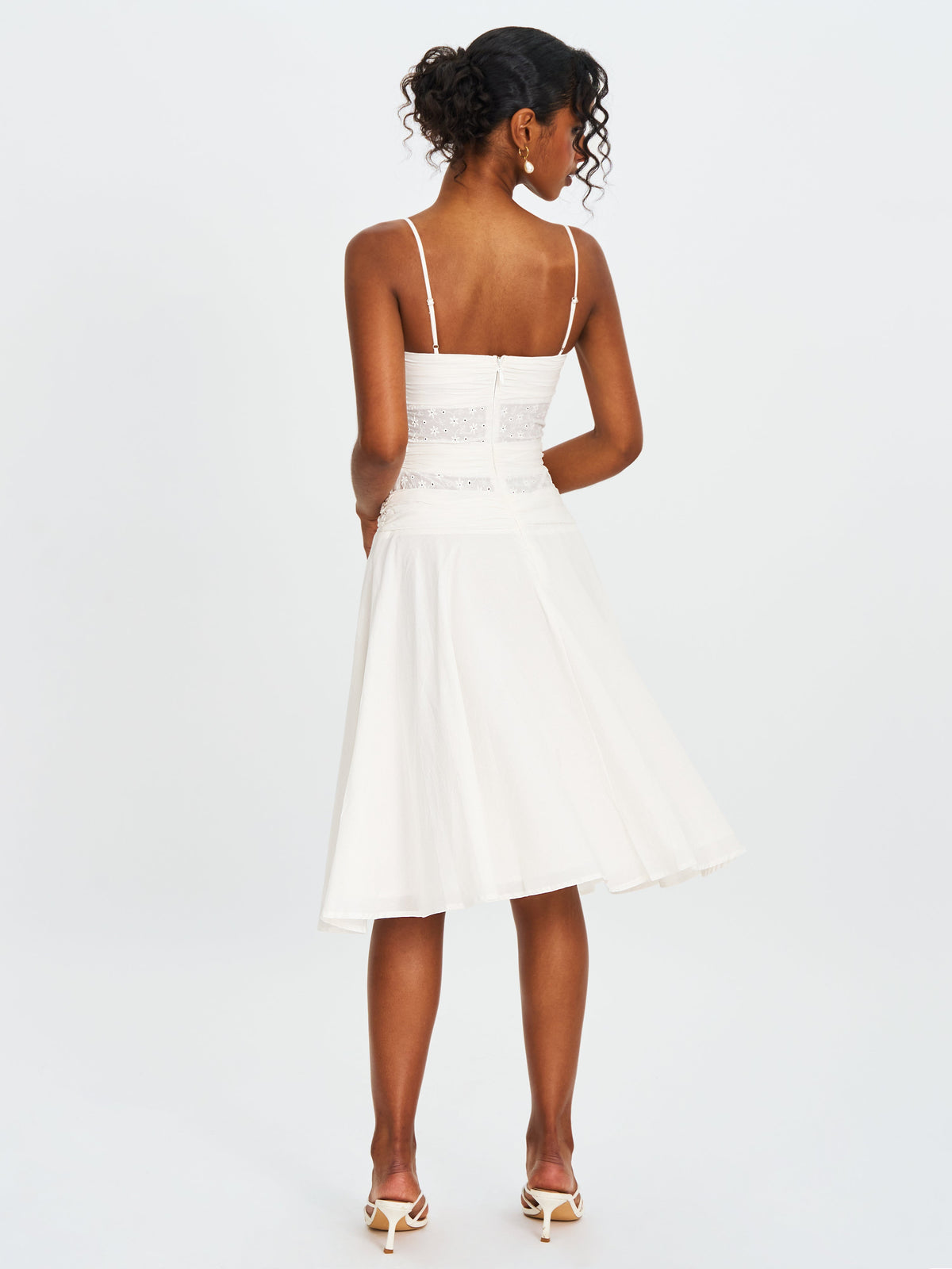 Maelis White Cotton Eyelet Drop Waist Midi Dress
