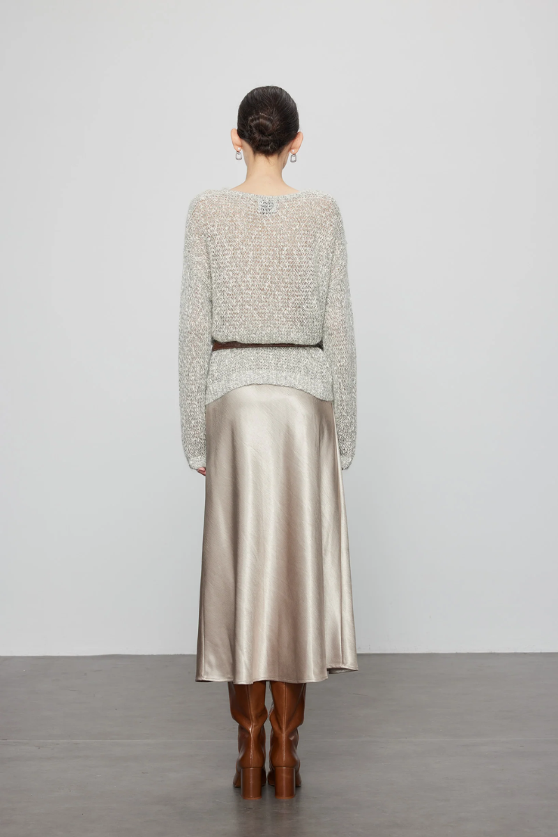 Max Simple Heather Grey Sweater With Crochet Details