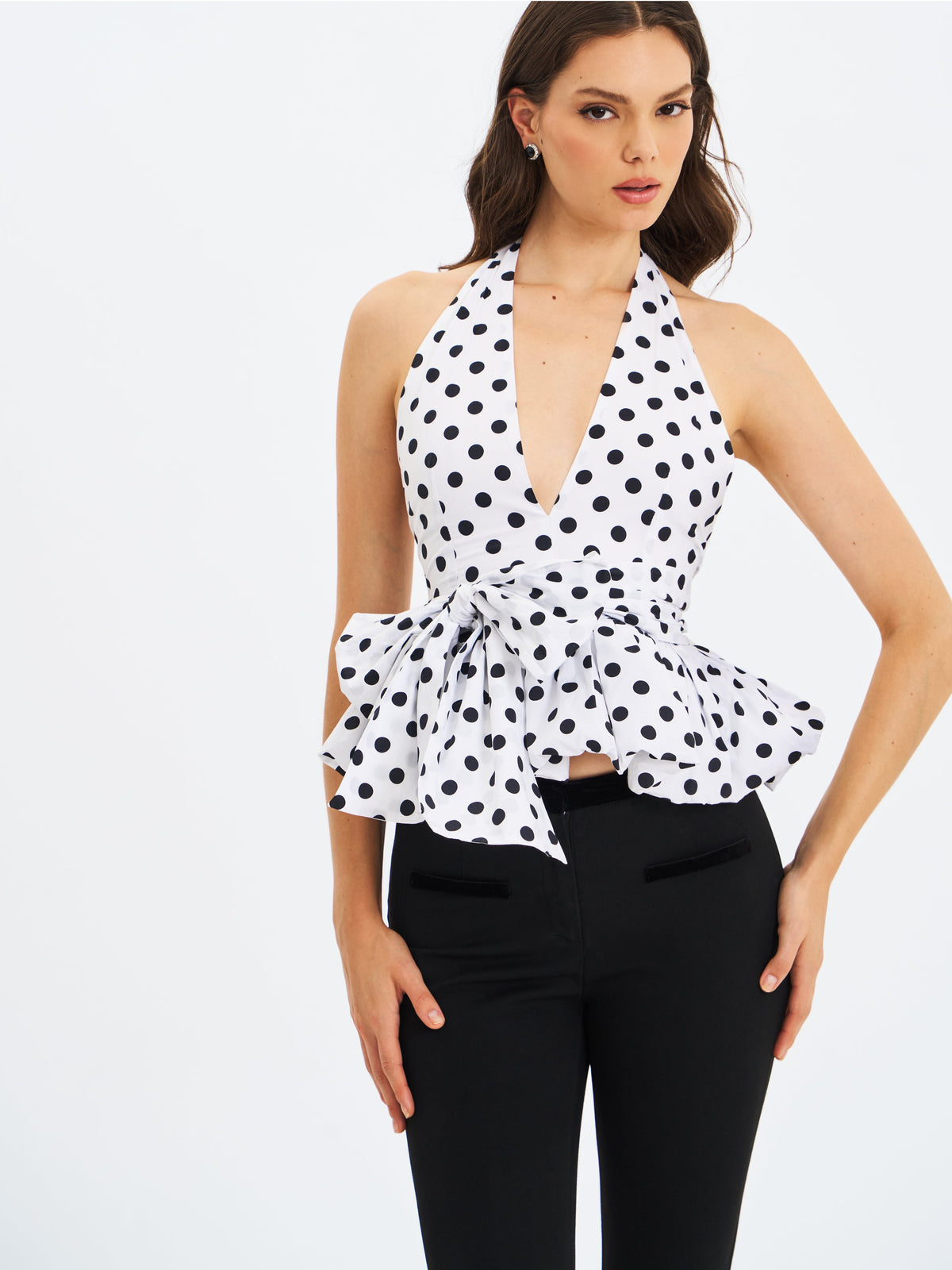 Ilene Polka Dot Cotton Poplin Bubble Hem Halter Top
