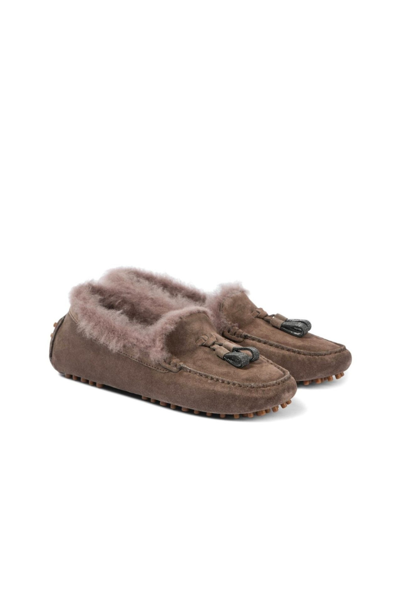 Brunello Cucinelli Monili-embellished Shearling Loafers Dark Brown
