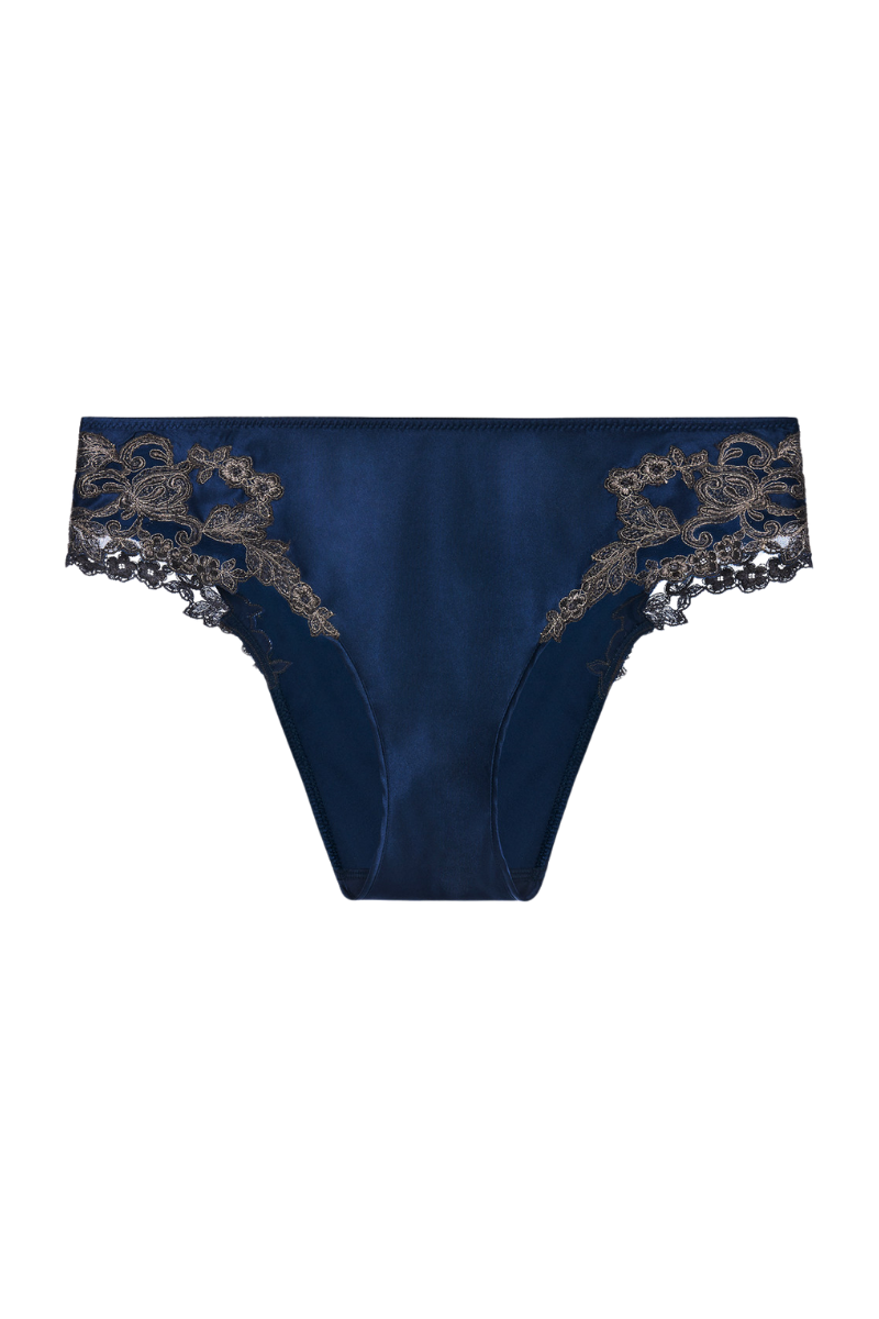 La Perla Blue Silk Medium Briefs with Frastaglio