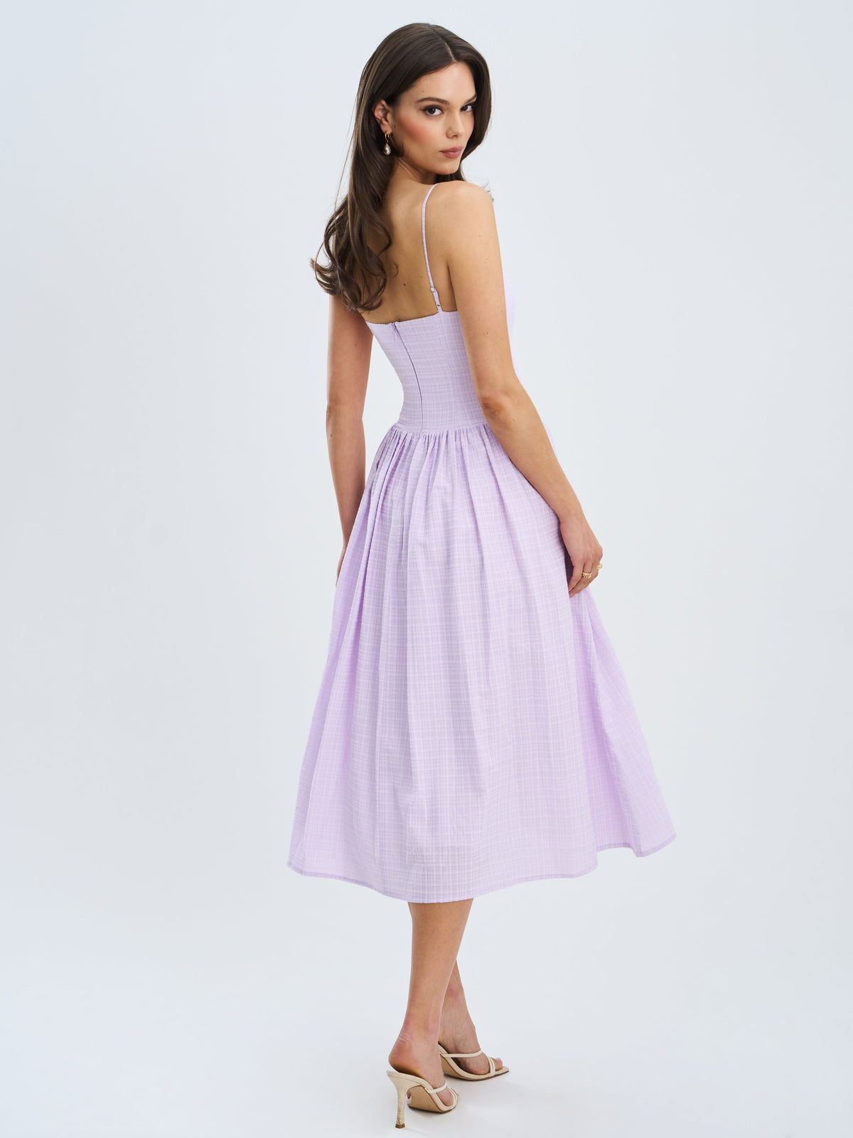 Jaclyn Lavender Lace Trim Cutout Seersucker Midi Dress (Archive Sale)