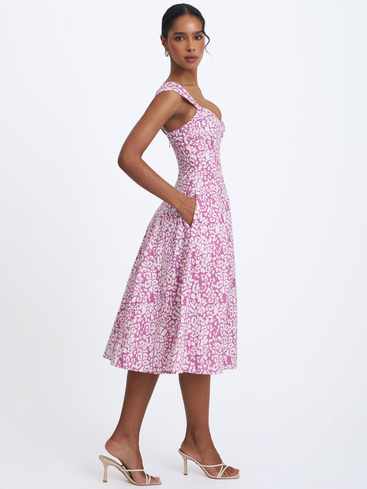 Wynonna Mauve Cheetah Linen Keyhole Midi Dress