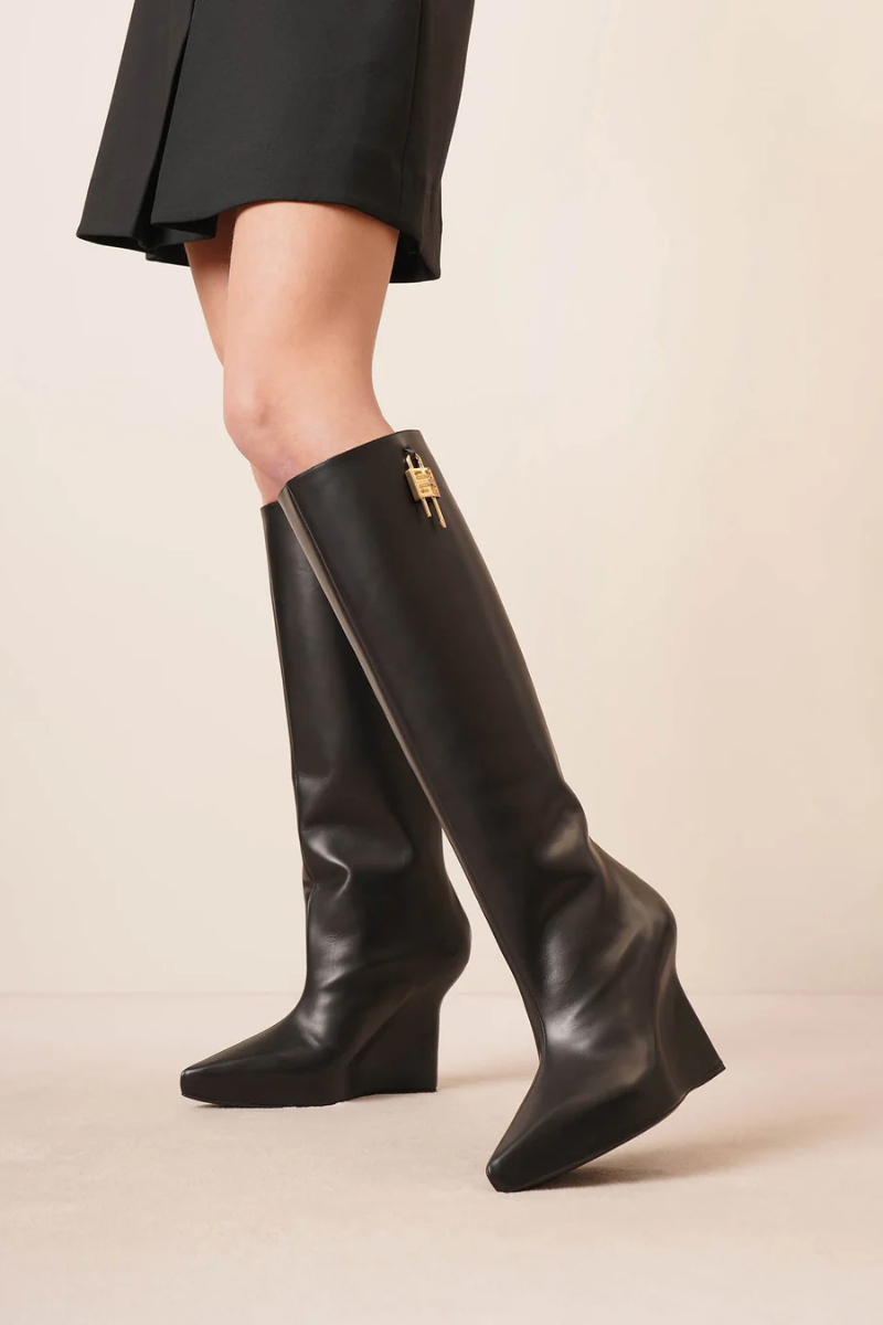 Givenchy
G lock black leather wedge high boots 80MM