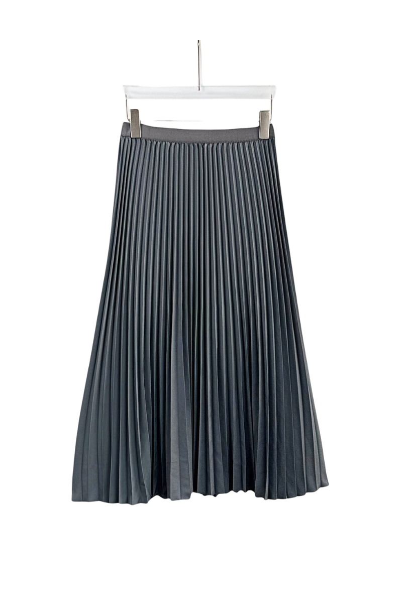 Max Simple Solid Color Pleated Skirt Grey