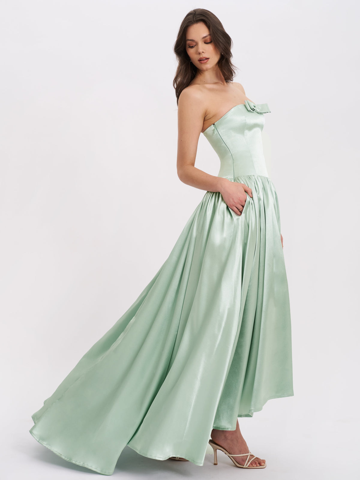 Lael Mint Green Back Button Trailing Gown (Archive Sale)