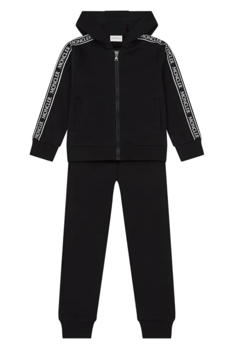 Moncler Kids' Black Top And Bottom Set COMPLETO MAGLIA C/CAPP + PANTALONE