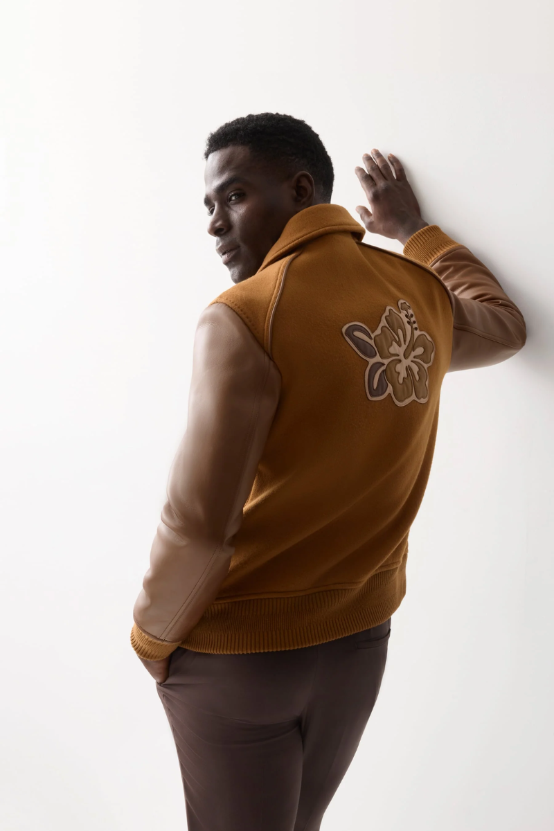Frere Vicuna Hibiscus Varsity Cashmere & Leather Jacket