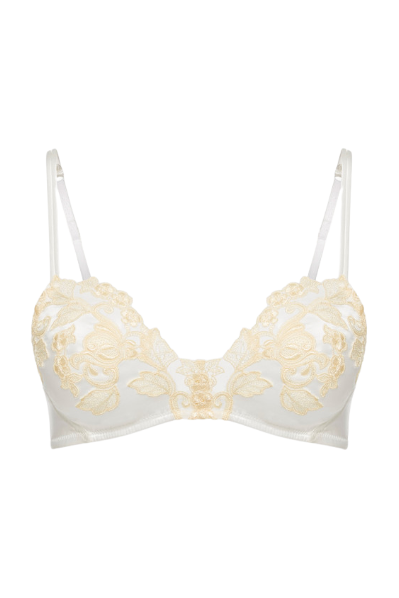 La Perla White Silk Non-Wired Triangle Bra with Ivory Frastaglio