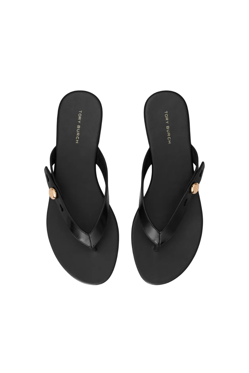 Tory Burch Romy Thong Sandal Calf Leather Perfect Black 186535-006