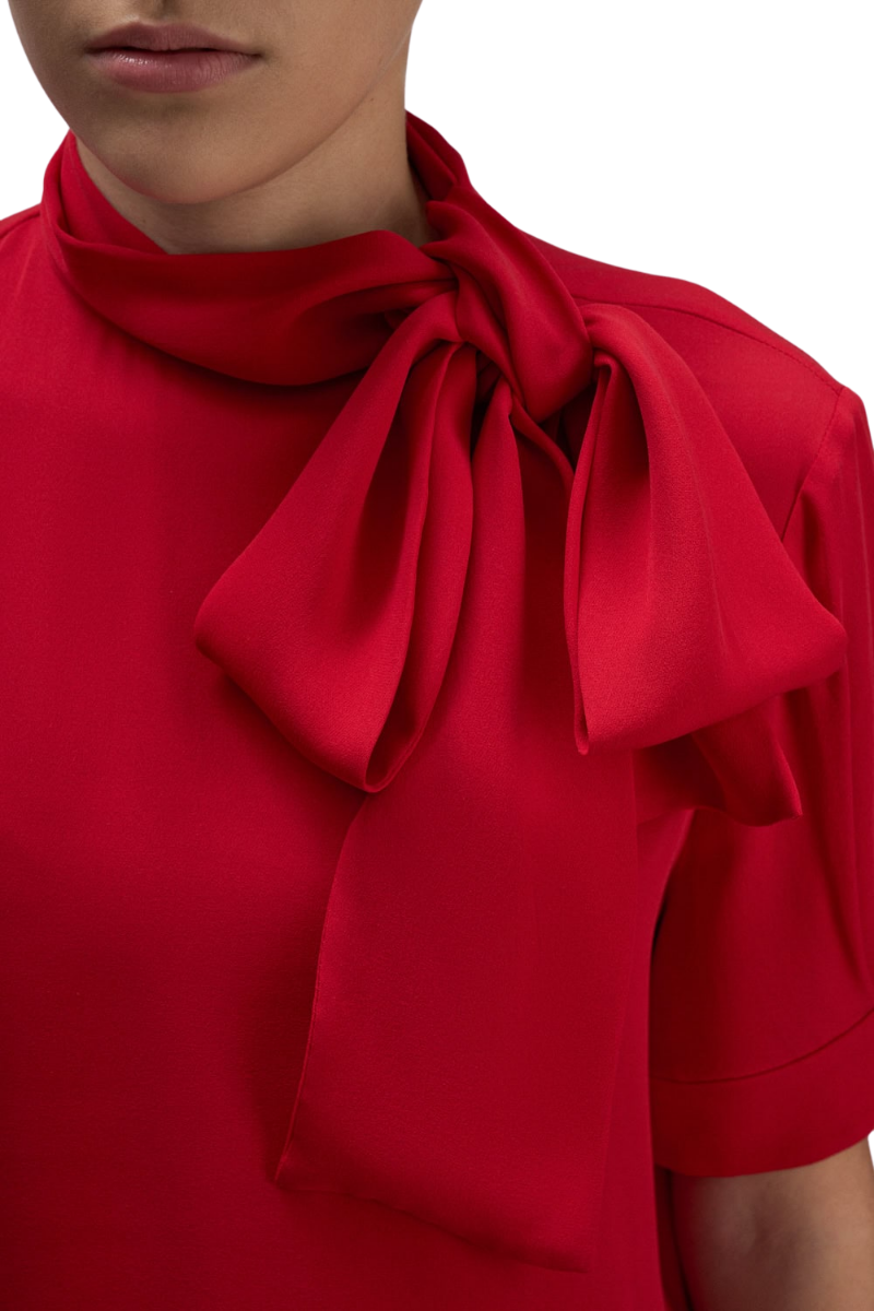 Valentino Garavani high neck silk georgette top in rosso