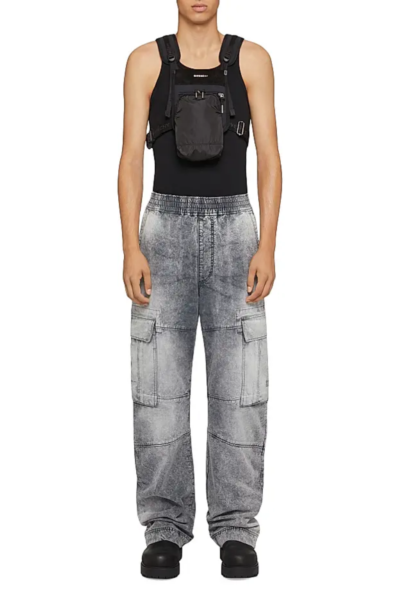 Givenchy Elasticated Arched Cargo Denim Pants-Grey/White